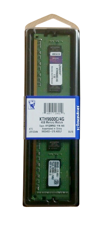 KTH9600C/4G Kingston 4GB PC3-12800 DDR3-1600MHz non-ECC Unbuffered CL11 240-Pin DIMM Memory Module for HP/Compaq 655410-150; B1S53AA