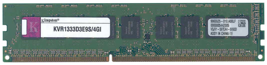 KVR1333D3E9S/4GI Kingston 4GB PC3-10600 DDR3-1333MHz ECC Unbuffered CL9 240-Pin DIMM Dual Rank Memory Module w/Thermal Sensor (Intel Validated)