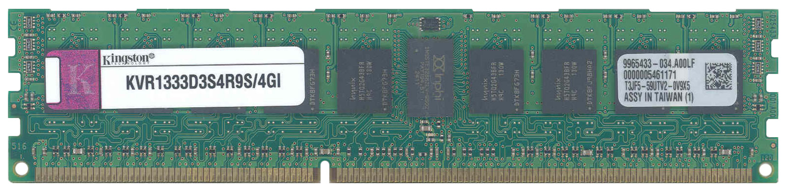 KVR1333D3S4R9S/4GI Kingston 4GB PC3-10600 DDR3-1333MHz ECC Registered CL9 240-Pin DIMM Single Rank Memory Module