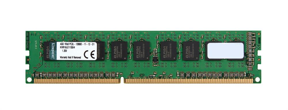 KVR16LE11S8/4 Kingston 4GB PC3-12800 DDR3-1600MHz ECC Unbuffered CL11 240-Pin DIMM 1.35V Low Voltage Single Rank x8 Memory Module w/TS