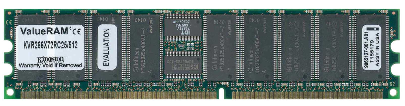 KVR266X72RC25/512I Kingston 512MB PC2100 DDR-266MHz Registered ECC CL2.5 184-Pin DIMM 2.5V Single Rank Memory Moduley Module (Intel validated)
