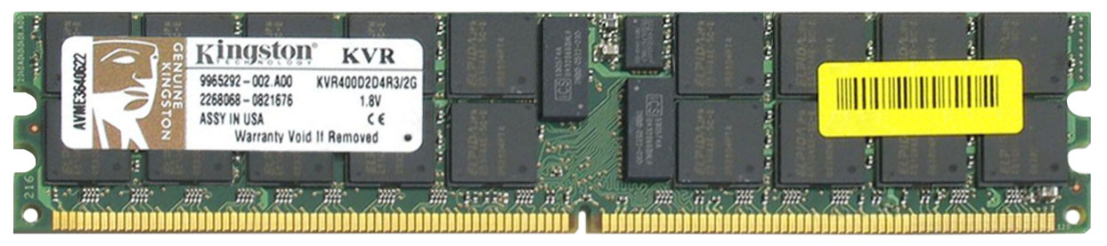 KVR400D2D4R3/2G Kingston 2GB PC2-3200 DDR2-400MHz ECC Registered CL3 240-Pin DIMM Dual Rank Memory Module