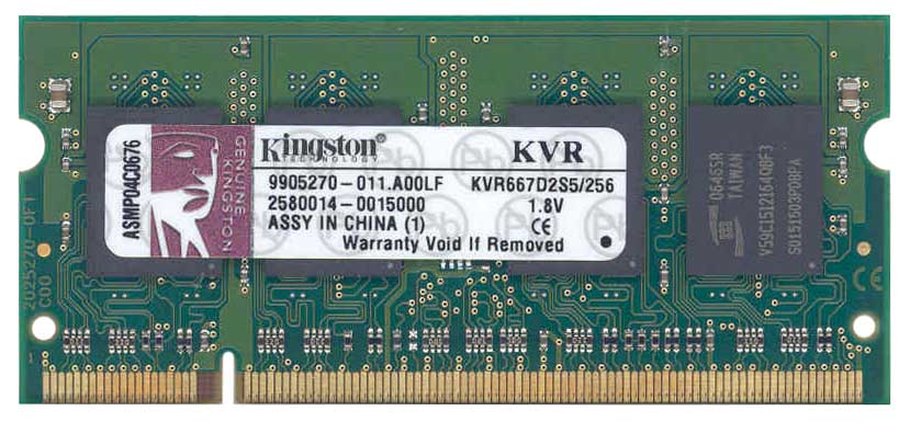 KVR667D2S5/256 Kingston 256MB PC2-5300 DDR2-667MHz non-ECC Unbuffered CL5 200-Pin SoDimm Single Rank Memory Module