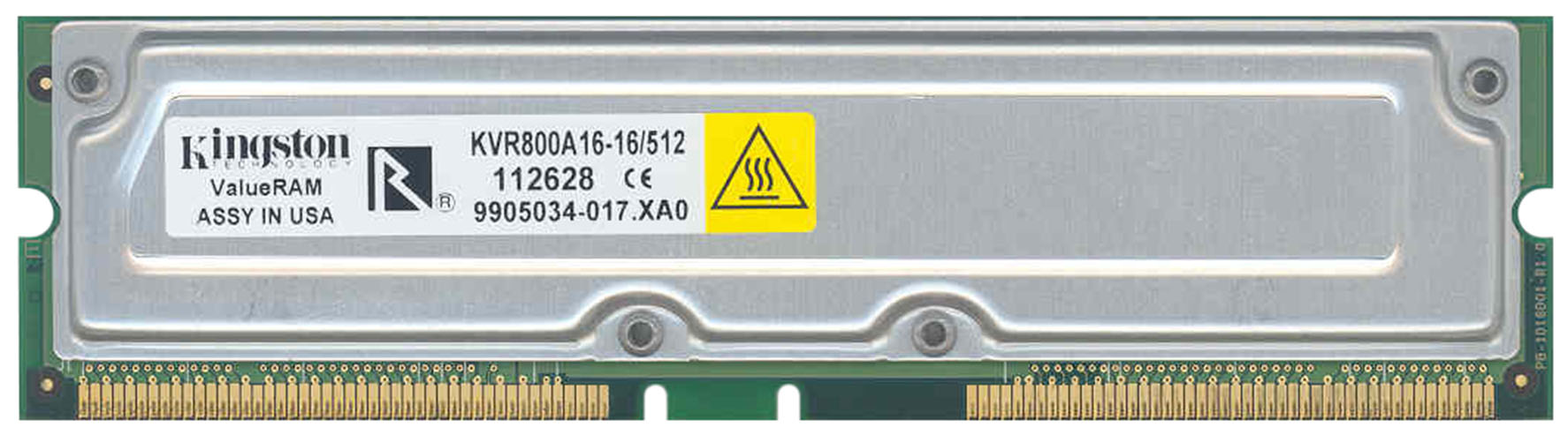KVR800A16-16/512 Kingston 512MB Rambus PC800 800MHz non-ECC 40ns 184-Pin RDRAM RIMM Memory Module