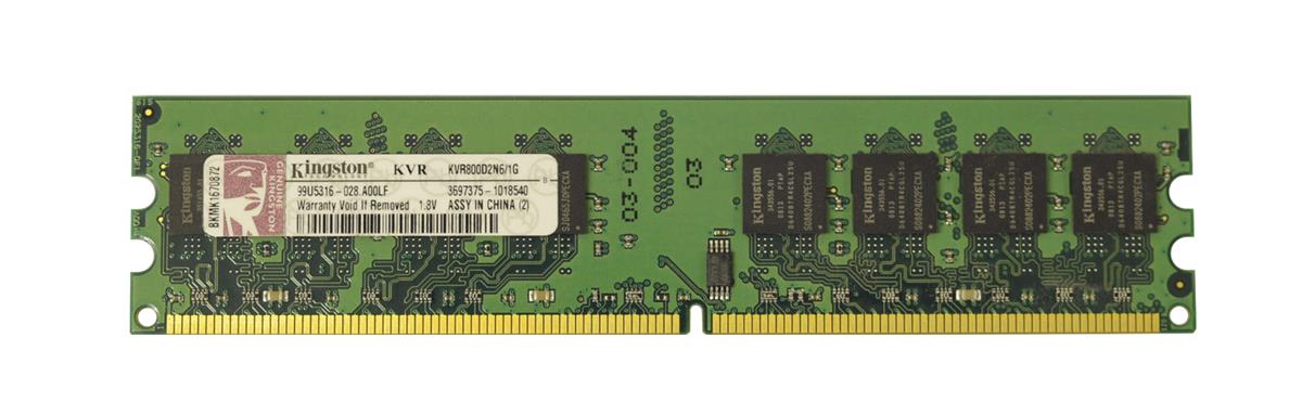 KVR800D2N6/1G Kingston 1GB PC2-6400 DDR2-800MHz non-ECC Unbuffered CL6 240-Pin DIMM Memory Module