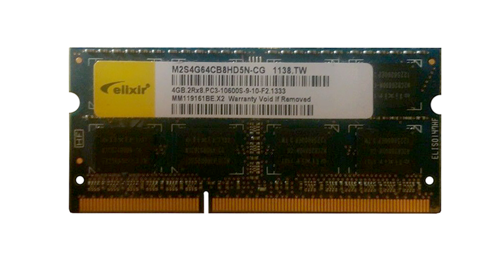 M2S4G64CB8HD5N-CG Elixir 4GB PC3-10600 DDR3-1333MHz non-ECC Unbuffered CL9 204-Pin SoDimm Dual Rank Memory Module
