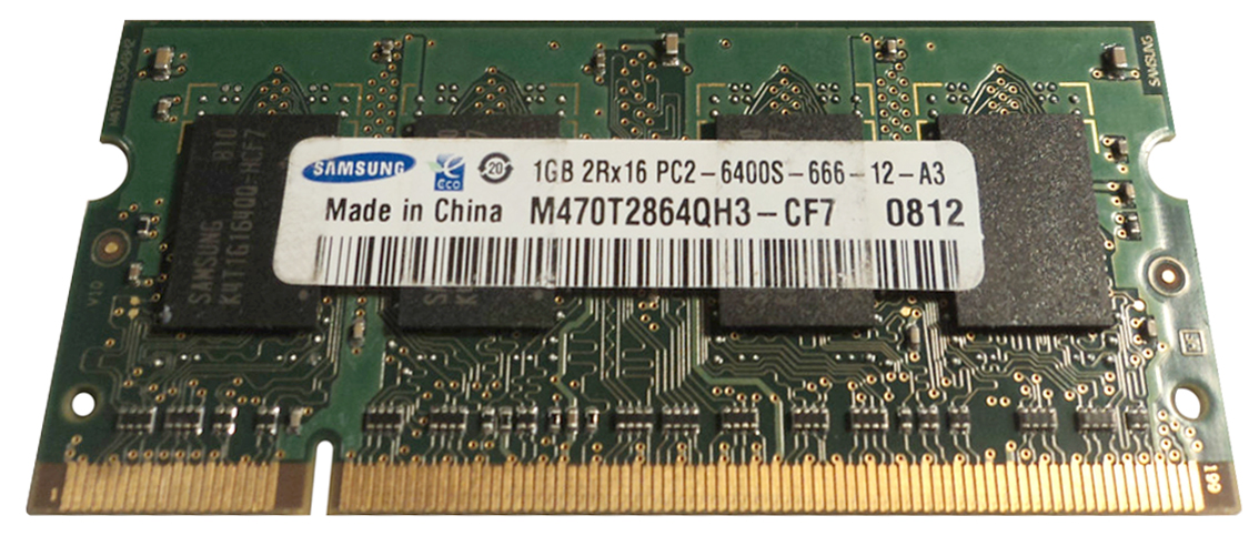 M470T2864QH3-CF7 Samsung 1GB PC2-6400 DDR2-800MHz non-ECC Unbuffered CL6 200-Pin SoDimm Dual Rank Memory Module