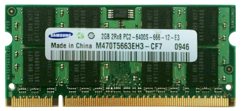 3D-14D223N649126-2G 2GB Module DDR2 SoDimm 200-Pin PC2-6400 CL=6 non-ECC Unbuffered DDR2-800 1.8V 256Meg x 64 for Gigabyte Technology GA-6QPCV-RH Motherboard n/a
