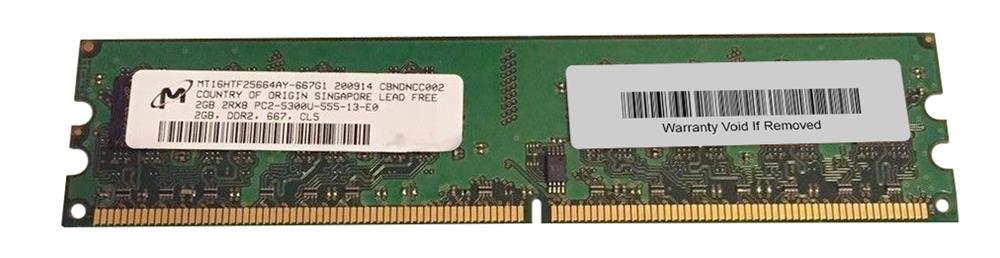 MT16HTF25664AY-667G1 Micron 2GB PC2-5300 DDR2-667MHz non-ECC Unbuffered CL5 240-Pin DIMM Dual Rank Memory Module
