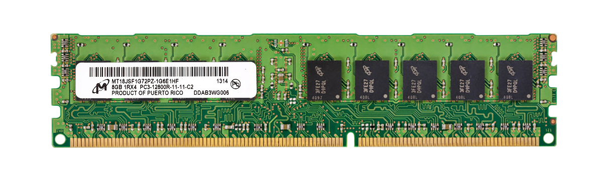 MT18JSF1G72PZ-1G6E1 Micron 8GB PC3-12800 DDR3-1600MHz ECC Registered CL11 240-Pin DIMM Single Rank Memory Module