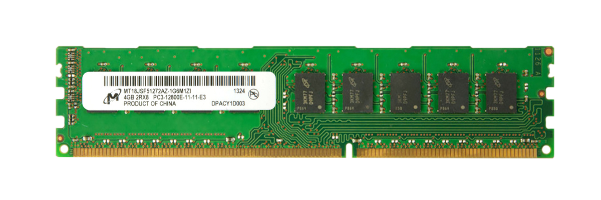 MT18JSF51272AZ-1G6M1 Micron 4GB PC3-12800 DDR3-1600MHz ECC Unbuffered CL11 240-Pin DIMM Dual Rank Memory Module