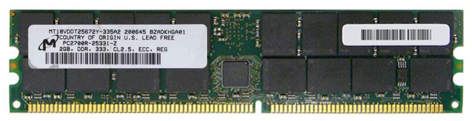 MT18VDDT25672Y-335A2 Micron 2GB PC2700 DDR-333MHz Registered ECC CL2.5 184-Pin DIMM 2.5V Single Rank Memory Module