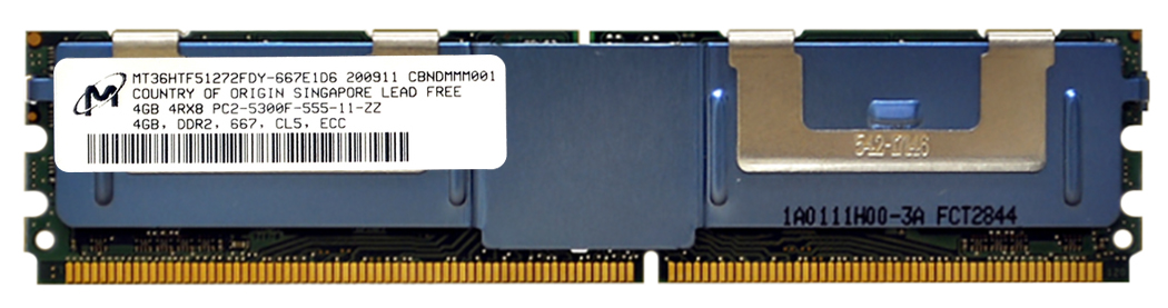 MT36HTF51272FDY-667E1D6 Micron 4GB PC2-5300 DDR2-667MHz ECC Fully Buffered CL5 240-Pin DIMM Quad Rank Memory Module