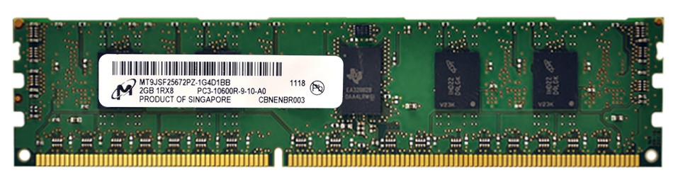MT9JSF25672PZ-1G4D1 Micron 2GB PC3-10600 DDR3-1333MHz ECC Registered CL9 240-Pin DIMM Single Rank Memory Module