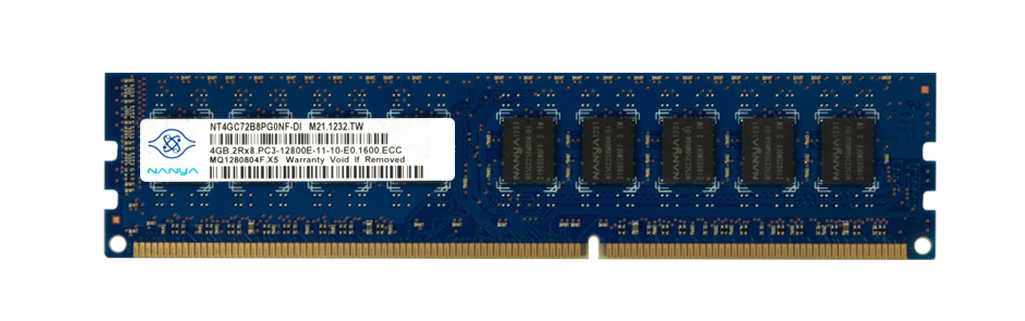 NT4GC72B8PG0NF-DI Nanya 4GB PC3-12800 DDR3-1600MHz ECC Unbuffered CL11 240-Pin DIMM Dual Rank Memory Module