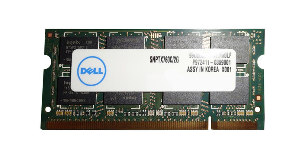SNPTX760C Dell 2GB PC2-6400 DDR2-800MHz non-ECC Unbuffered CL6 200-Pin SoDimm Dual Rank Memory Module