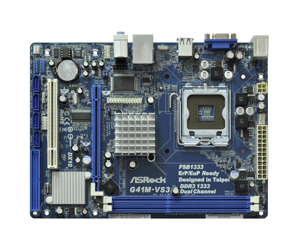0-G41M-VS3 ASRock G41M-VS3 Socket LGA 775 Intel G41 + ICH7 Chipset Core 2 Extreme/ Core 2 Quad/ Core 2 Duo/ Pentium Dual-Core/ Celeron Dual-Core/ Celeron Processors Support DDR3 2x DIMM 4x SATA2 3.0Gb/s Micro ATX Motherboard (Refurbished)