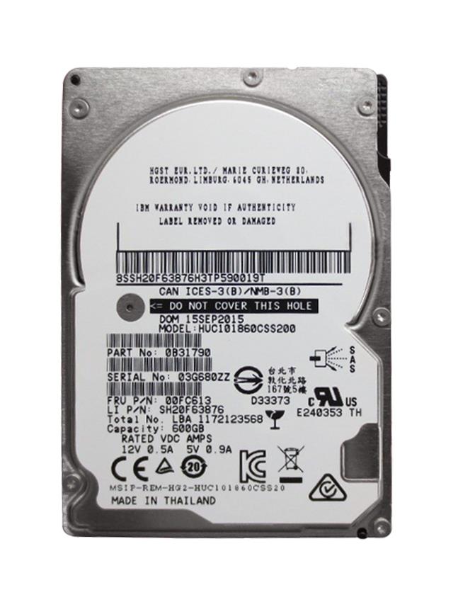 00FC613 Lenovo 600GB 10000RPM SAS 12Gbps 128MB Cache (512n) 2.5-inch Internal Hard Drive
