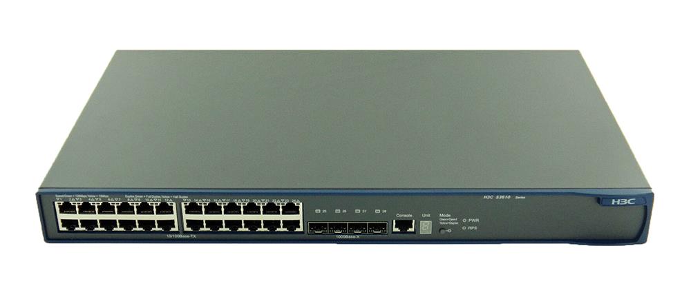 0235A22D 3Com S3610-28P Layer 3 Switch 2 x SFP (mini-GBIC) 24 x 10/100Base-TX, 2 x 10/100/1000Base-T (Refurbished)