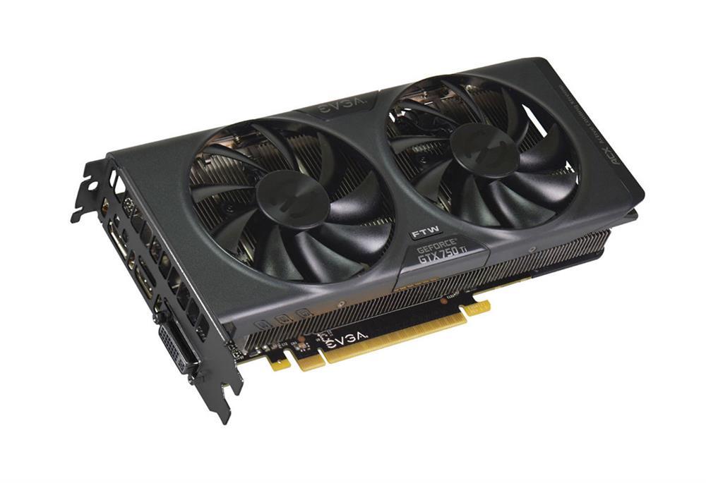 02GP43757 EVGA GeForce GTX 750 Ti FTW 2GB 128-Bit GDDR5 PCI Express 3.0 DVI-I/ HDMI/ DisplayPort Video Graphics Card with ACX Cooling