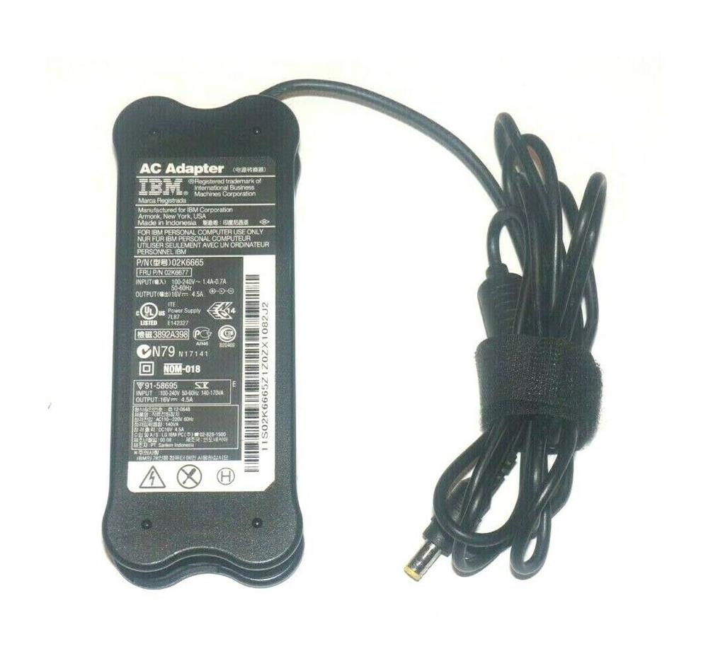 02K6665 IBM Lenovo 72Watt AC Adapter 2-Pin for ThinkPad A/T/X Series