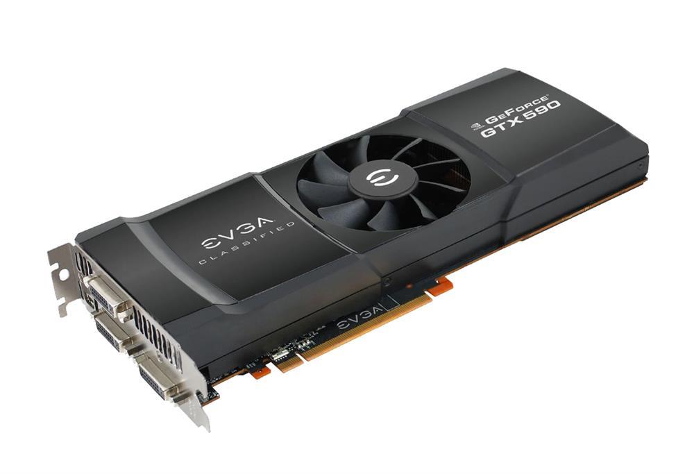 03G-P3-1596-K2 EVGA Nvidia GeForce GTX 590 3GB GDDR5 768-Bit 3x DVI / Mini DisplayPort / HDCP Ready / SLI Support PCI-Express 2.0 x16 Video Graphics Card