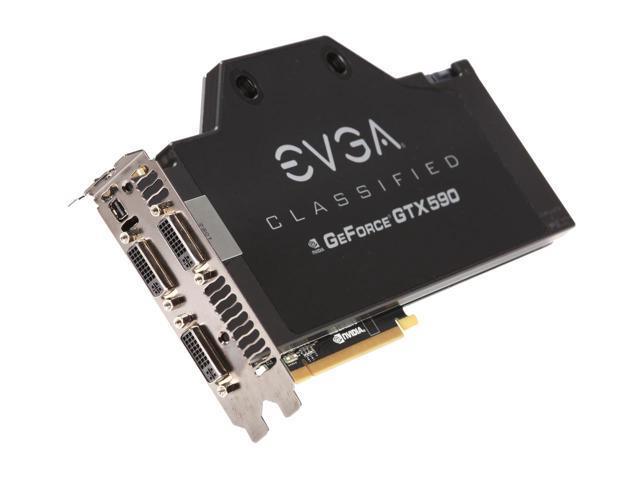 03GP31599TR EVGA GeForce GTX 590 Classified Hydro Copper 3072MB GDDR5 Mini DisplayPort / DVI / Ready SLI Support PCI-Express 2.0