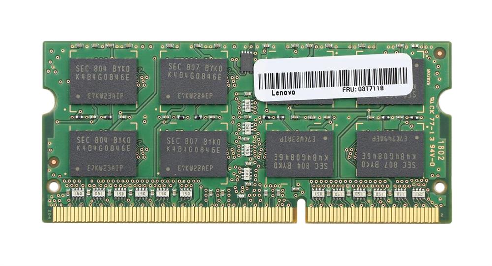 03T7118-06 IBM Lenovo 8GB PC3-12800 DDR3-1600MHz non-ECC Unbuffered CL11 204-Pin SoDimm 1.35V Low Voltage Dual Rank Memory Module