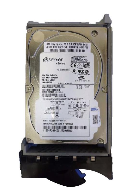 06P5369 IBM 18.2GB 10000RPM Ultra-160 SCSI 80-Pin Hot Swap 3.5-inch Internal Hard Drive