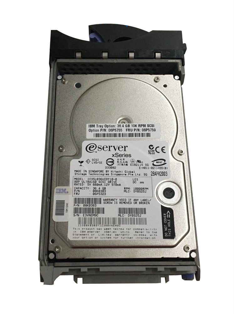 06P5755 IBM 36.4GB 10000RPM Ultra-160 SCSI 80-Pin Hot Swap 3.5-inch Internal Hard Drive