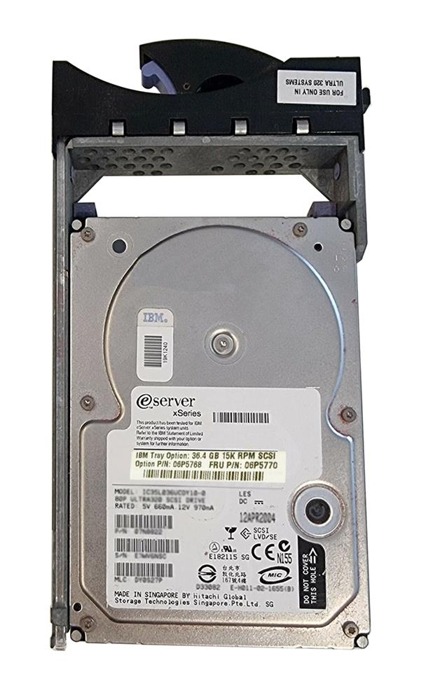06P5770 IBM 36.4GB 15000RPM Ultra-320 SCSI 80-Pin Hot Swap 3.5-inch Internal Hard Drive with Tray