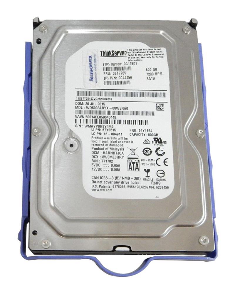 0C19501-02 Lenovo 500GB 7200RPM SATA 6Gbps Hot Swap 64MB Cache 3.5-inch Internal Hard Drive for ThinkServer
