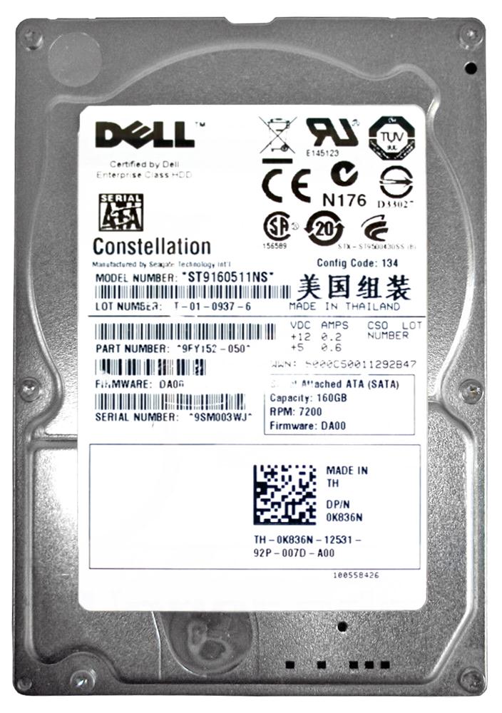0K836N Dell 160GB 7200RPM SATA 3Gbps 2.5-inch Internal Hard Drive