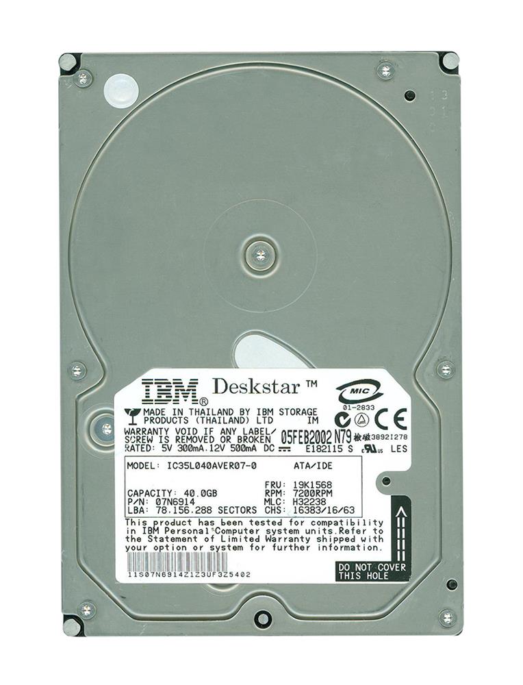 19K1568 IBM Deskstar 7K80 40GB 7200RPM ATA-133 2MB Cache 3.5-inch Internal Hard Drive