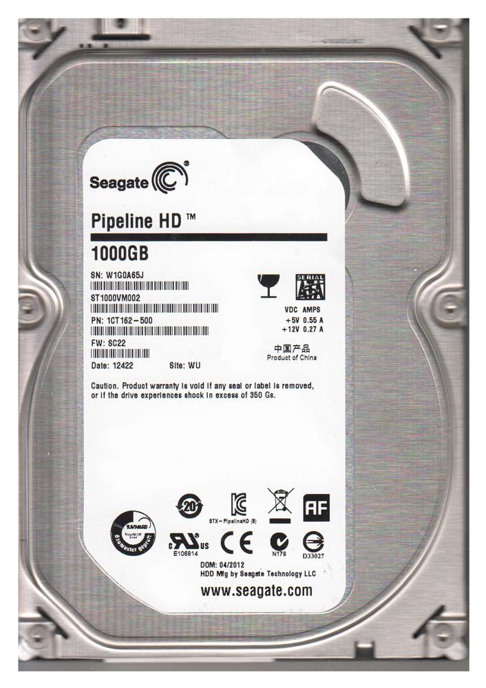 1CT162-500 Seagate Pipeline HD 1TB 5900RPM SATA 6Gbps 64MB Cache 3.5-inch Internal Hard Drive