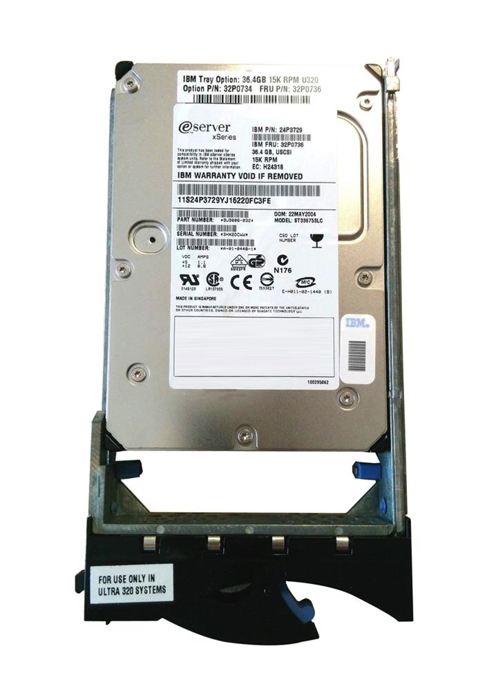 24P3729 IBM 36.4GB 15000RPM Ultra-320 SCSI 80-Pin Hot Swap 3.5-inch Internal Hard Drive