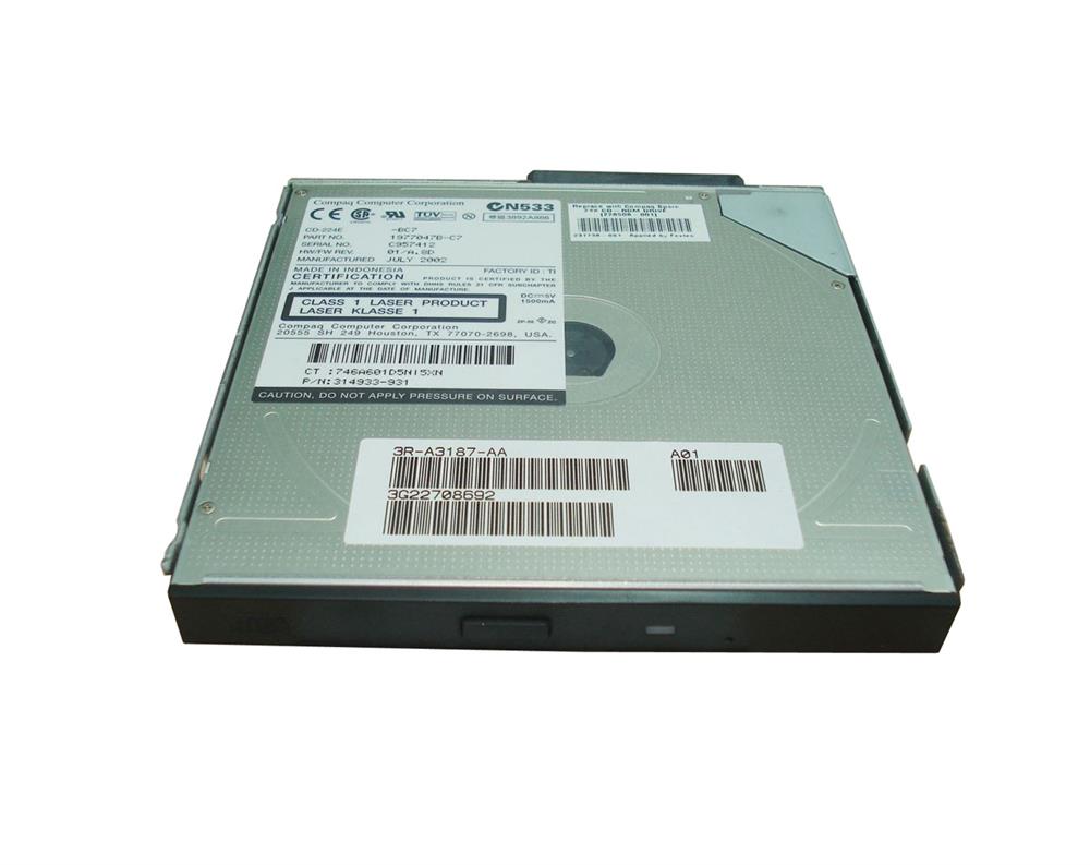 314933-931 Compaq 24x Low Profile IDE Cd-Rom Drive ( Carbon ) Proliant DL360 G2 DL590 DL580 G2 Tasksmart C-series NAS B2000