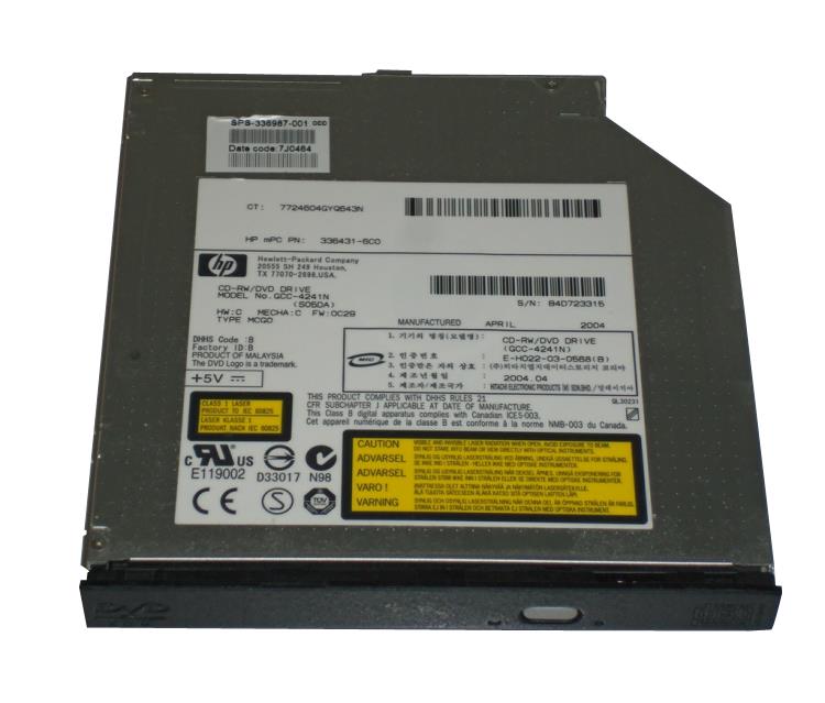 336987-001 HP 24x24x24x8x CD-RW/DVD-ROM IDE SlimLine Multibay Combo Optical Drive (Carbon) for HP DV1000 and NX9000 Series Business Notebook PCs