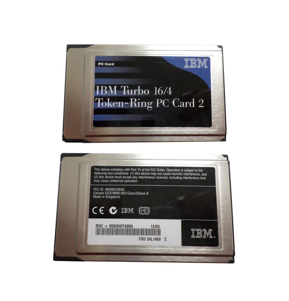 34L1409 IBM Turbo Single-Port RJ-45 16Mbps 16/4 Token Ring PCMCIA PC Card Type II Network Adapter