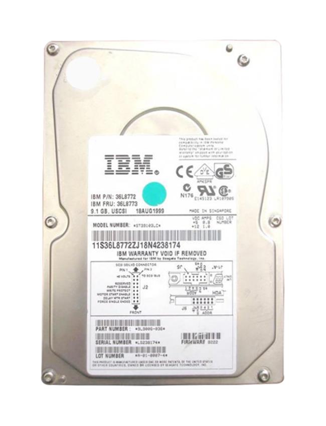 36L8773 IBM 9.1GB 10000RPM Ultra2 Wide SCSI 80-Pin Hot Swap 3.5-inch Internal Hard Drive