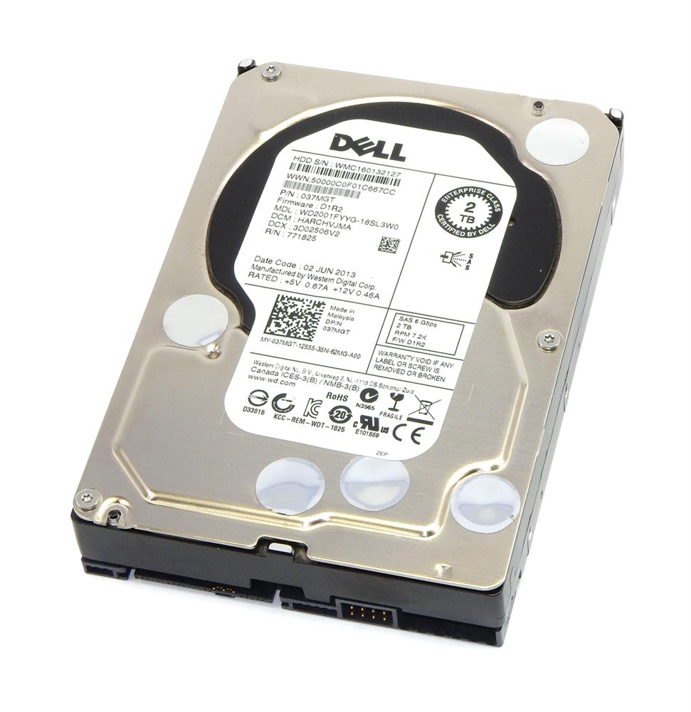 37MGT Dell 2TB 7200RPM SAS 6Gbps 32MB Cache 3.5-inch Internal Hard Drive