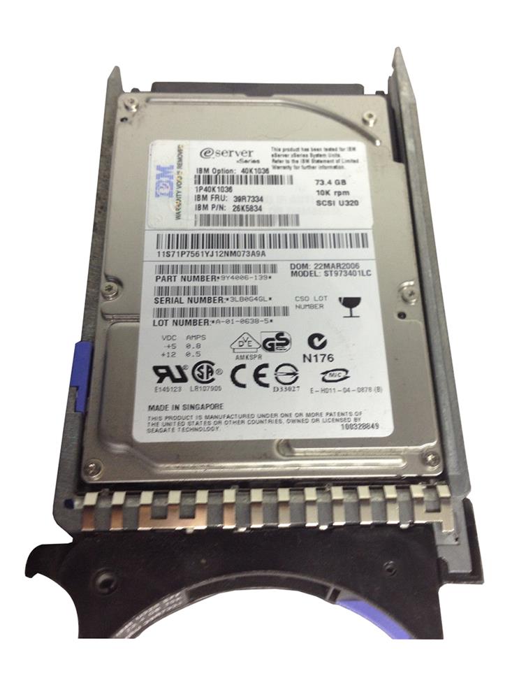39R7334 IBM 73.4GB 10000RPM Ultra-320 SCSI 80-Pin Hot Swap 2.5-inch Internal Hard Drive