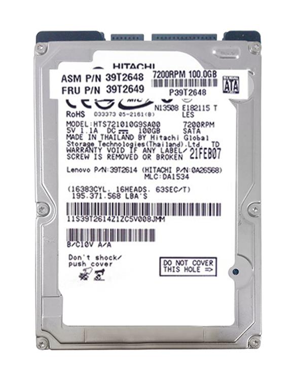 39T2649 IBM 100GB 7200RPM SATA 1.5Gbps 8MB Cache 2.5-inch Internal Hard Drive for ThinkPad