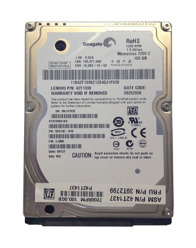 39T2799 IBM Lenovo 100GB 7200RPM SATA 3Gbps 8MB Cache 2.5-inch Internal Hard Drive for ThinkPad