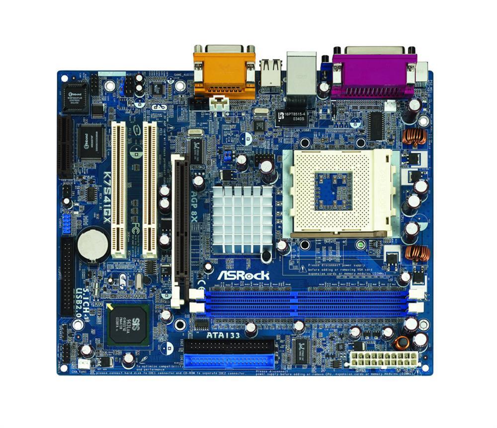 4711140870076 ASRock K7S41GX Socket 462 SIS 741GX + 963L Chipset AMD Athlon/ Athlon XP/ Sempron/ Duron Processors Support DDR 2x DIMM 2x ATA 133/100/66/33 Micro-ATX Motherboard (Refurbished)