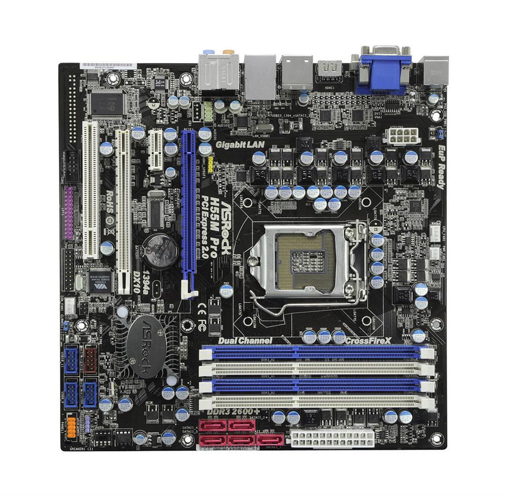 4711140871080 ASRock H55M Pro Socket LGA 1156 Intel H55 Chipset Core i7 / i5 / i3 / Pentium G6950 Processors Support DDR3 4x DIMM 5x SATA2 3.0Gb/s Micro-ATX Motherboard (Refurbished)
