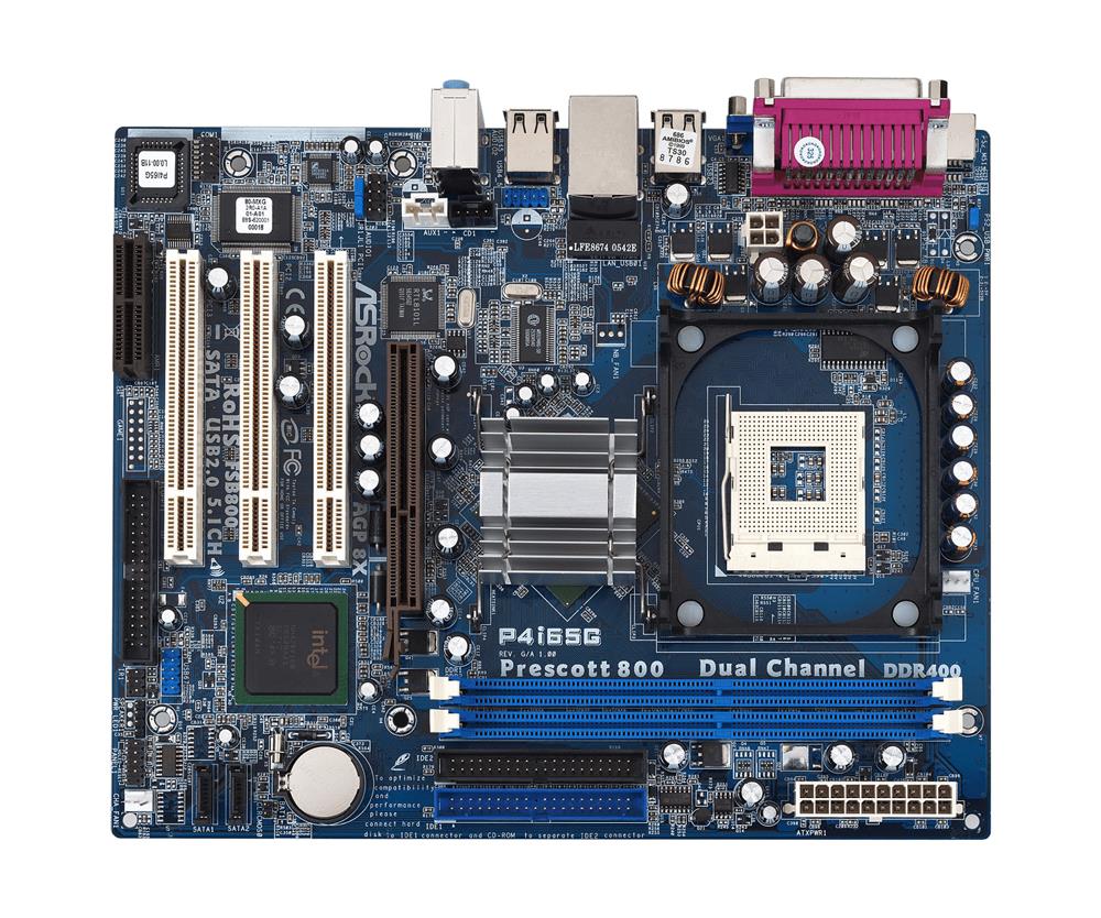 4711140874166 ASRock P4i65G Socket 478 Intel 865G + ICH5 Chipset Intel Pentium 4/ Celeron D Processors Support DDR 2x DIMM 2x SATA 1.50Gb/s Micro-ATX Motherboard (Refurbished)
