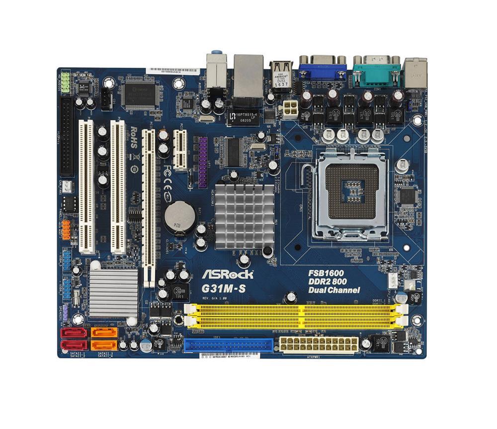 4711140874920 ASRock G31M-S R2.0 Socket LGA 775 Intel G31 + ICH7 Chipset Core 2 Extreme/ Core 2 Quad/ Core 2 Duo/ Pentium Dual-Core/ Celeron Dual-Core Processors Support DDR2 2x DIMM 4x SATA2 3.0Gb/s Micro-ATX Motherboard (Refurbished)
