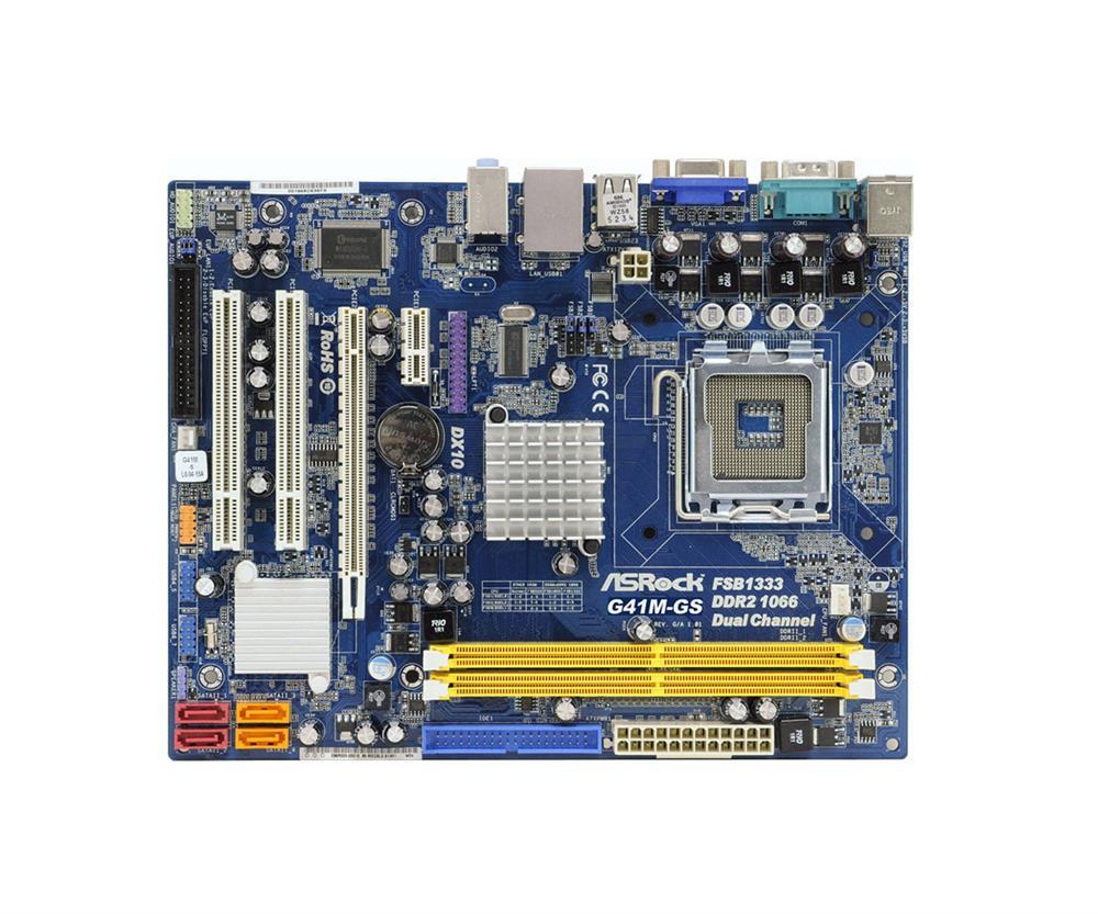 4711140875057 ASRock G41M-GS Socket LGA 775 Intel G41 + ICH7 Chipset Core 2 Extreme/ Core 2 Quad/ Core 2 Duo/ Pentium Dual-Core/ Celeron Dual-Core/ Celeron Processors Support DDR2 2x DIMM 4x SATA2 3.0Gb/s Micro-ATX Motherboard (Refurbished)
