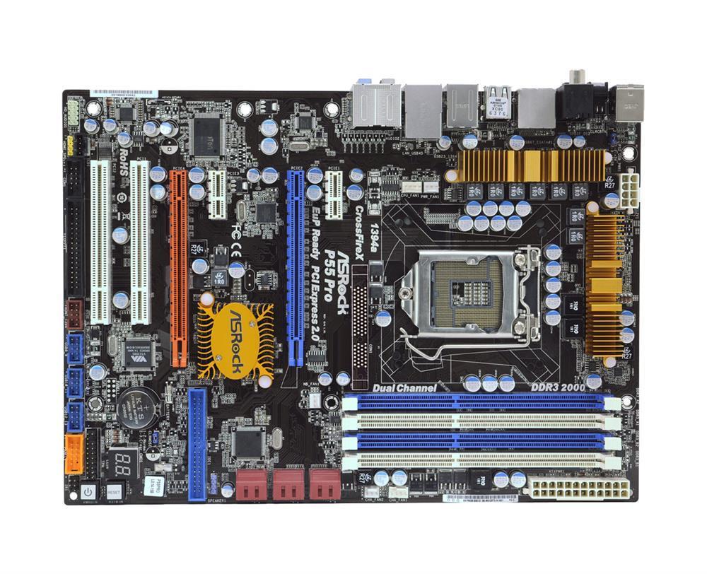 4711140875934 ASRock P55 Pro Socket LGA 1156 Intel P55 Chipset Core i7 / i5 / i3 / Pentium G6950 Processors Support DDR3 4x DIMM 6x SATA2 3.0Gb/s ATX Motherboard (Refurbished)
